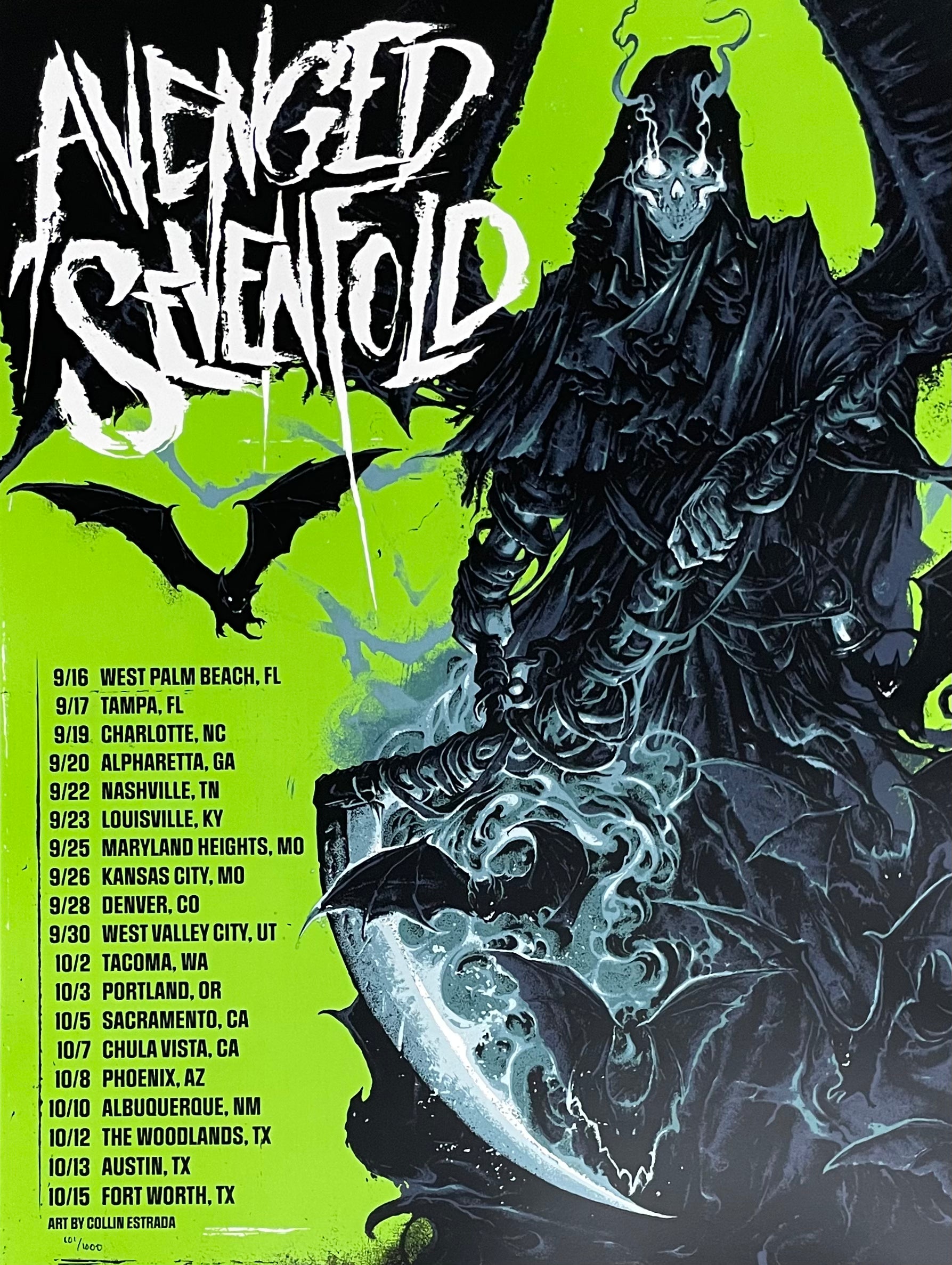 【ALAN FORBAS】Avenged Sevenfold ポスター Avenged Sevenfold 2023 Leg 2 Green Variant - Poster – A7X World