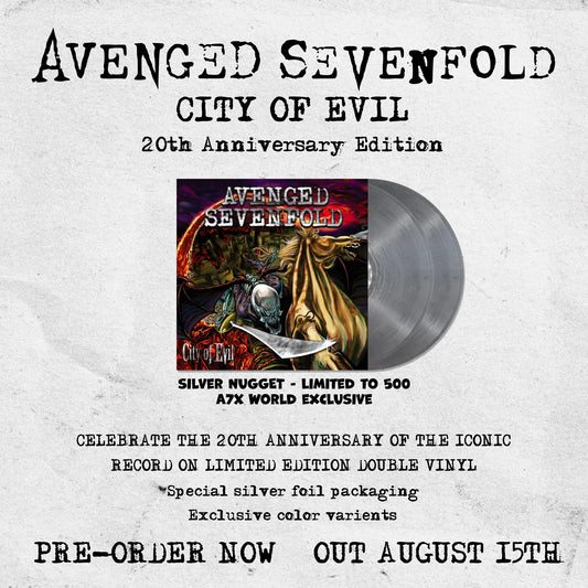 Avenged Sevenfold 'City Of Evil' 20th Anniversary Silver Nugget - Vinyl Record (PRE-ORDER)