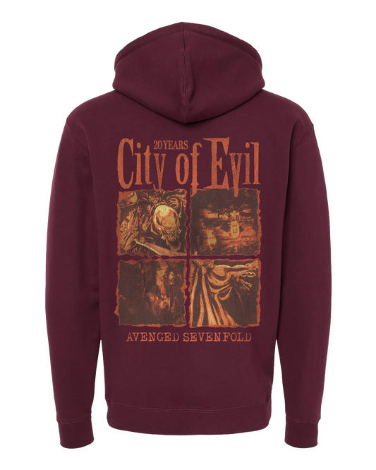 City of Evil - Maroon Heavyweight Hooded Pullover (COE 20th Anniversary)